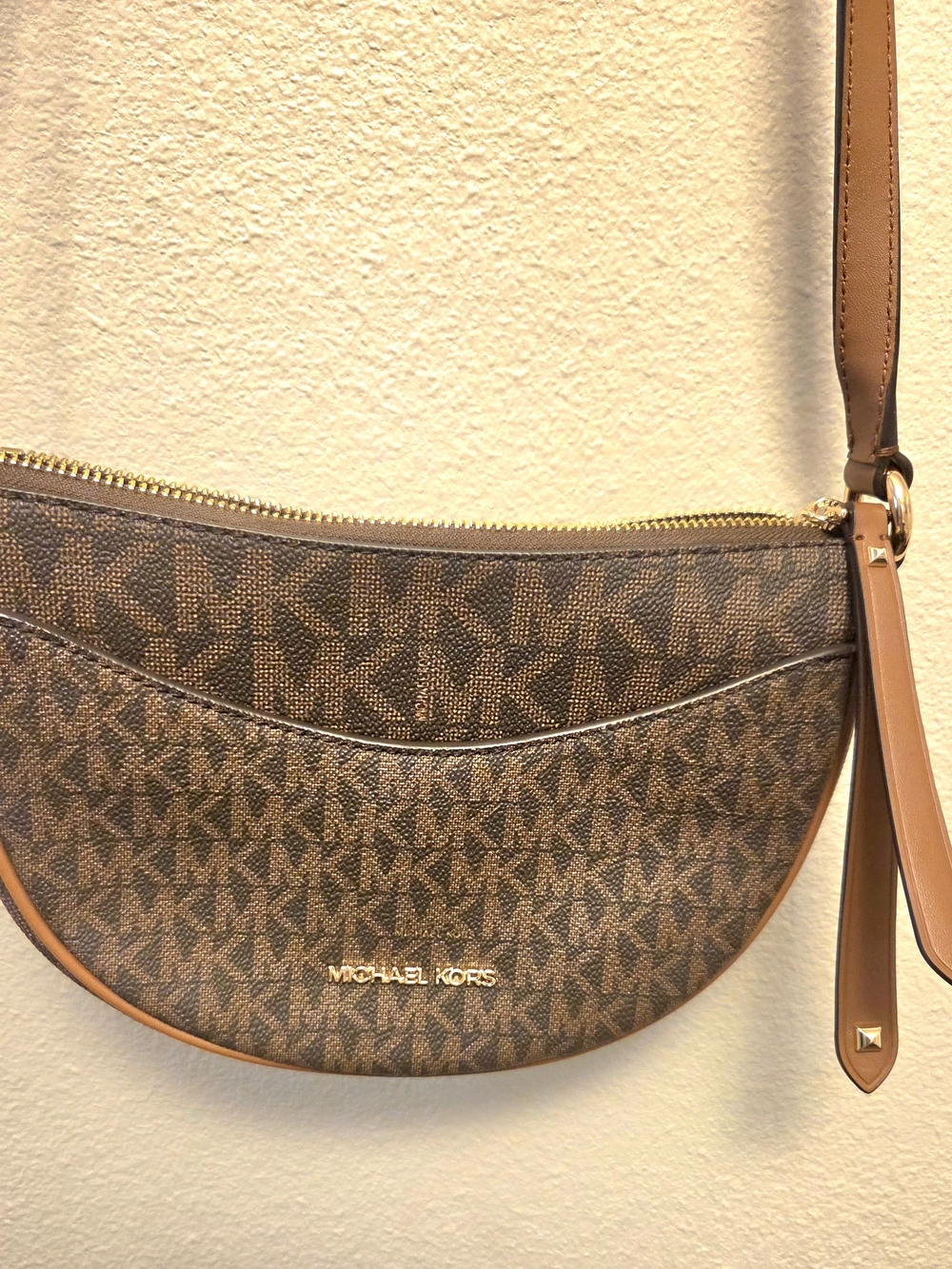 NEOT Michael Kors Brown Logo Crescent Shoulder Bag